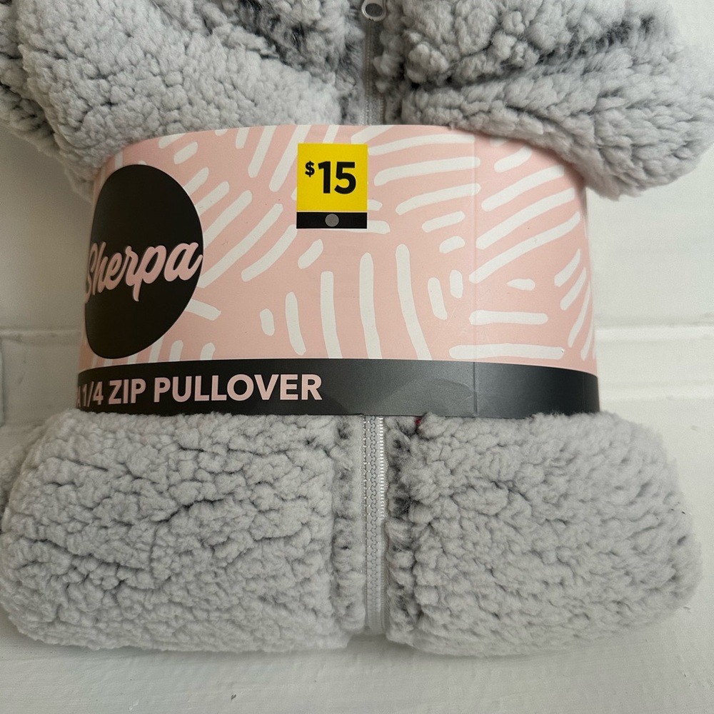 Bobbie Brooks Gray Sherpa 1/4 Zip Pullover Sweater